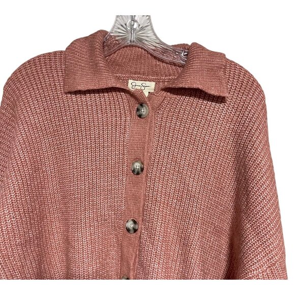 Jessica Simpson Women Cropped Cardigan Sweater Pink Ribbed Knit Button Up Size M - Picture 2 of 6
